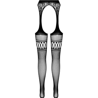 PASSION - S026 BLACK TIGHTS WITH GARTER ONE SIZE