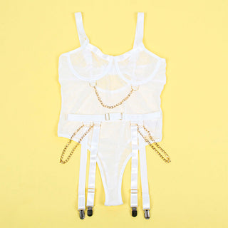 SUBBLIME - 954284 BODY WITH CHAINS + GARTER BELT WHITE S/M