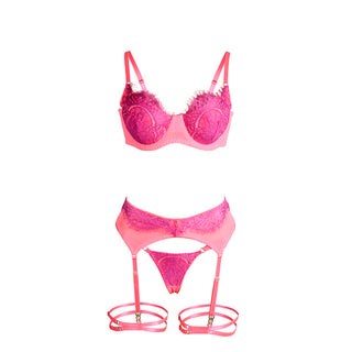 SUBBLIME - 955366 BRA SET WITH LACE AND GARTER LINES PINK AND PURPLE L/XL