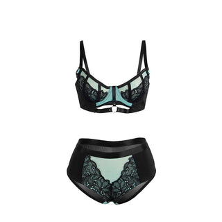 SUBBLIME - 955564 GREEN PATENT LEATHER MESH ZIPPER BRA SET L/XL