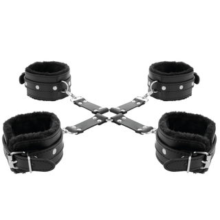DARKNESS - LEATHER HANDCUFFS FOR FOOT AND HANDS BLACK