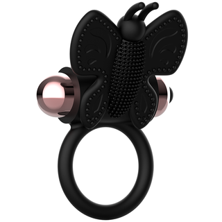 Coquette Chic Desire - Cock Ring Butterfly With Vibrator Black/ Gold