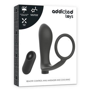 Addicted Toys - Penis Ring With Remote Control Anal Plug Black Rechargeable