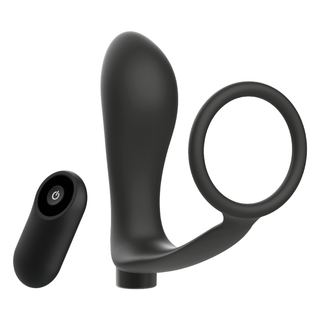 Addicted Toys - Penis Ring With Remote Control Anal Plug Black Rechargeable